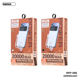 Pin Dự Phòng Remax RPP-686 20000mAh sạc iTáo 15 16 - có 3 cáp out, cáp USB in, tổng 6 cổng