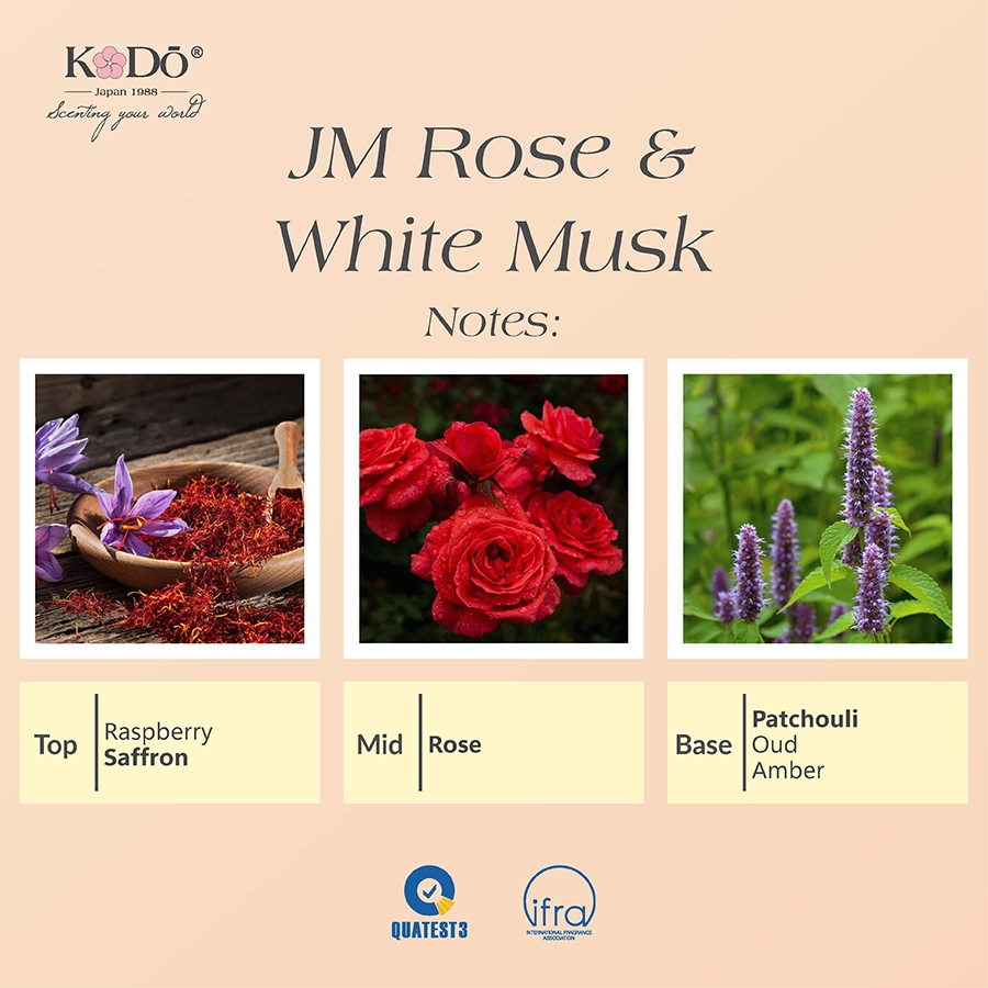 Ảnh Tinh Dầu Nước Hoa KODO JM Rose & White Musk Hương Gỗ Trầm Làm Thơm Phòng, Không Gian, Quần Áo - Signature - 10/50/100ml 2