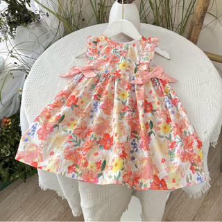 Váy Bé Gái Sát Nách Mùa Hè  BUNNY (8-24kg Hồng Vàng Nơ Eo Chất Cotton Dễ Thương Cho Bé Gái N0102