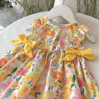 Váy Bé Gái Sát Nách Mùa Hè  BUNNY (8-24kg Hồng Vàng Nơ Eo Chất Cotton Dễ Thương Cho Bé Gái N0102