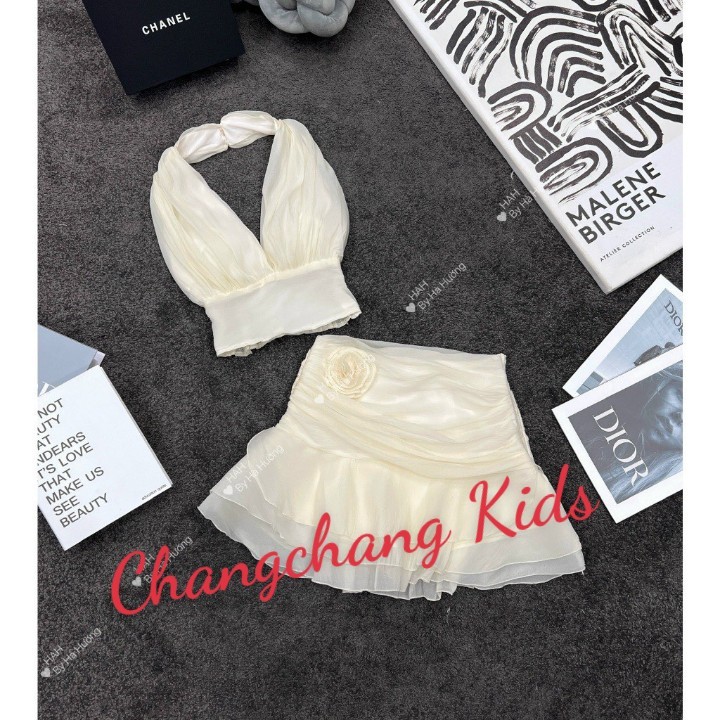 Sét áo yếm chân váy bé gái sành điệu Hàng Thiết Kế vải tơ mềm cho bé và mẹ size nhỏ đến size đại 12 đến 56kg