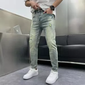 Quần jean nam co giãn 4 chiều,quần bò nam màu xám xước nhẹ,form chuẩn,ống côn phong cách