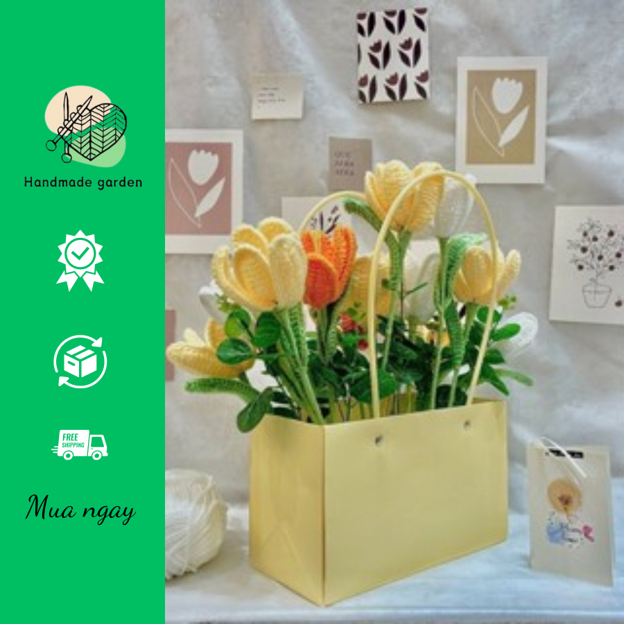 Giỏ hoa len handmade tulip vàng- Handmade Garden | Shopee Việt Nam