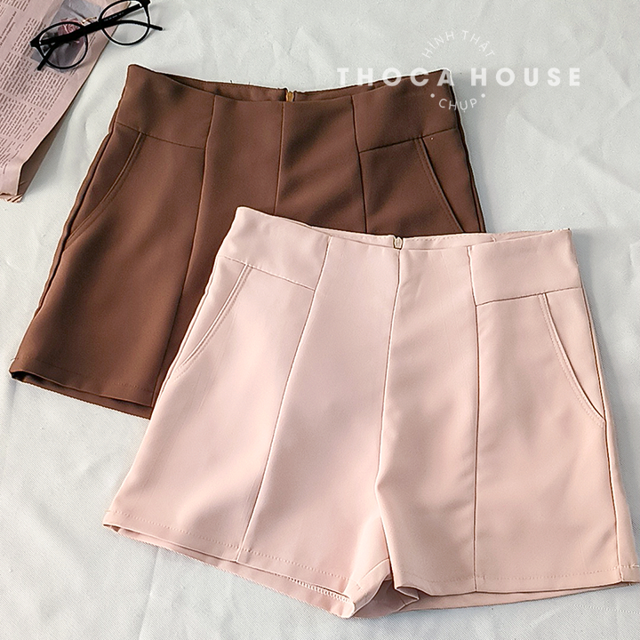 Ảnh Quần short ulzzang Hàn may lai giữa khóa kéo sau trơn THOCA HOUSE năng động, trẻ trung 4