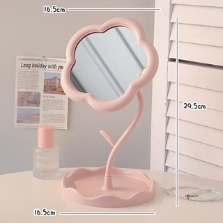 Gương để bàn bông hoa xoay 360 độ tiện lợi có bệ để đồ, decor