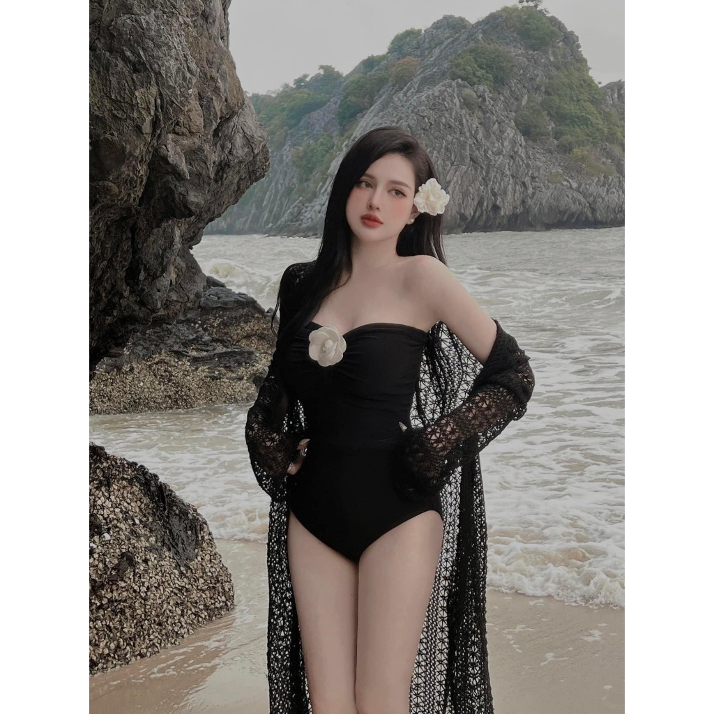 [BKN 076  Sẵn HCM ] Đồ bơi bikini đi biển set liền thân + choàng ngoài free size, BiKiNi HAN.T