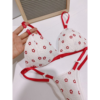 Set đồ lót không gọng, mút mỏng hoa đỏ phối nơ - handmade by Mimi house