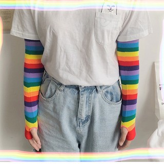 1 Cặp Tất Ống Tay LGBT Phối Màu Cầu Vồng Xinh Xắn