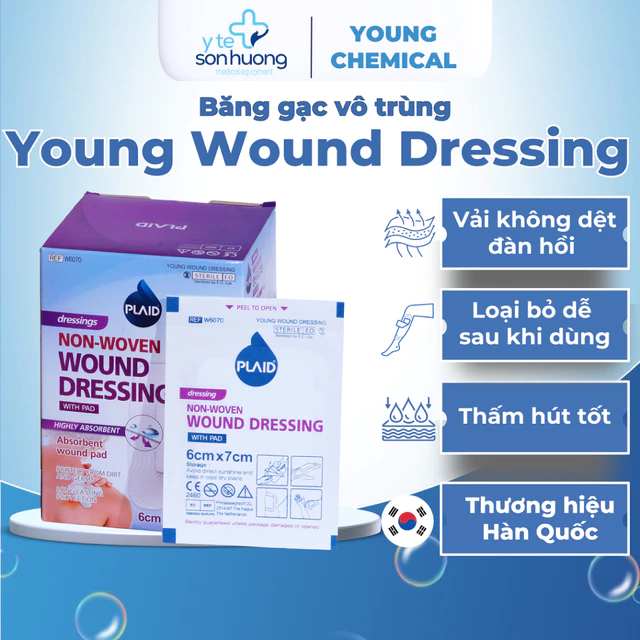 Băng Gạc Vô Trùng Young Wound Dressing 6cm x 7cm vô trùng,Băng Dán Vết Thương Không Dị Ứng