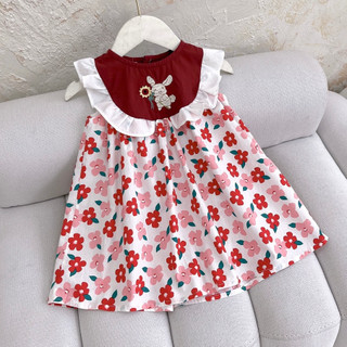 Váy bé gái hoa thêu thỏ chất cotton thô mặc đi chơi đi biển 1-7 tuổi (9-26kg) N0124 BUNNYKIDS