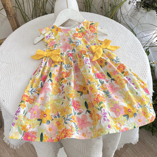 Váy Bé Gái Sát Nách Mùa Hè  BUNNY (8-24kg Hồng Vàng Nơ Eo Chất Cotton Dễ Thương Cho Bé Gái N0102