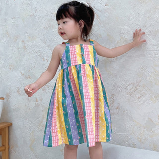 Váy bé gái hai dây (9-26kg) cầu vồng cực xinh kèm turban cho bé gái 1-7 tuổi (9-26kg) N0110 BUNNYKIDS