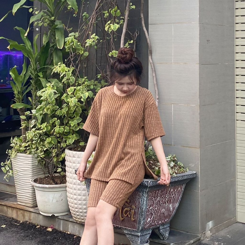 Thời Trang Bigsize Đồ Bộ Nữ Quần Lửng Ngố Vải Thun Gân ESHOP Đồ Mặc Nhà Mặc Đẹp Dễ Thương Sang Chảnh