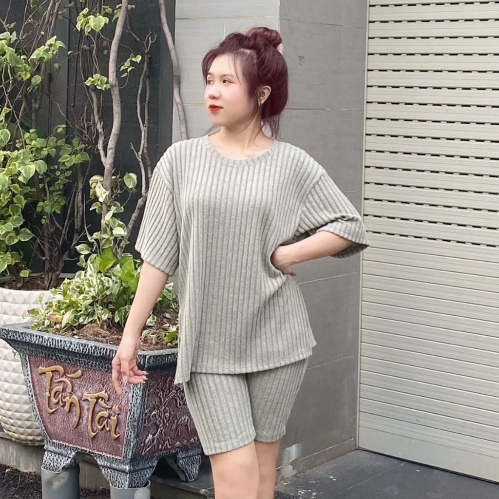 Thời Trang Bigsize Đồ Bộ Nữ Quần Lửng Ngố Vải Thun Gân ESHOP Đồ Mặc Nhà Mặc Đẹp Dễ Thương Sang Chảnh