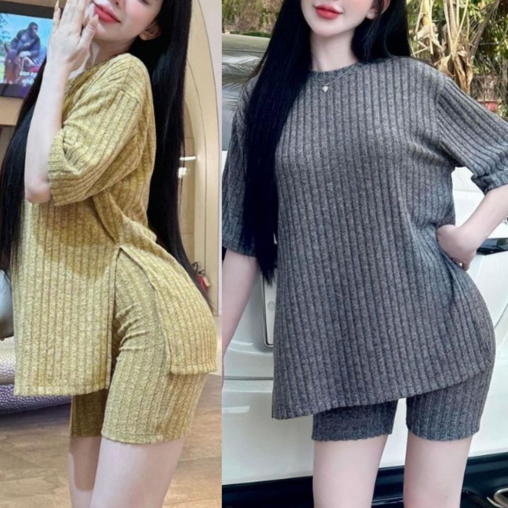 Thời Trang Bigsize Đồ Bộ Nữ Quần Lửng Ngố Vải Thun Gân ESHOP Đồ Mặc Nhà Mặc Đẹp Dễ Thương Sang Chảnh