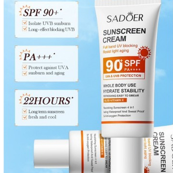 Kem Chống Nắng Nâng Tone SADOER  SPF 90+  PA ++++ Kiềm Dầu Và Dưỡng Ẩm, Hệu Quả Thấm Nhanh trên da.