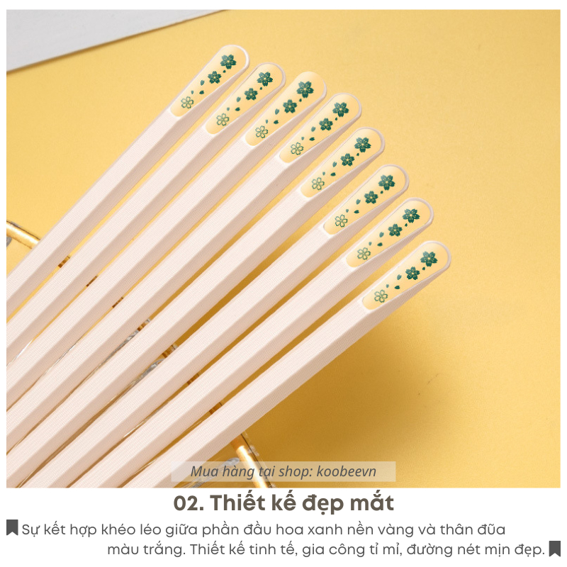 Bộ 10 Đôi Đũa Hợp Kim Màu Trắng Kháng Khuẩn Không Mốc Chống Trơn Chịu Nhiệt Họa Tiết Cỏ 4 Lá Cao Cấp | 068