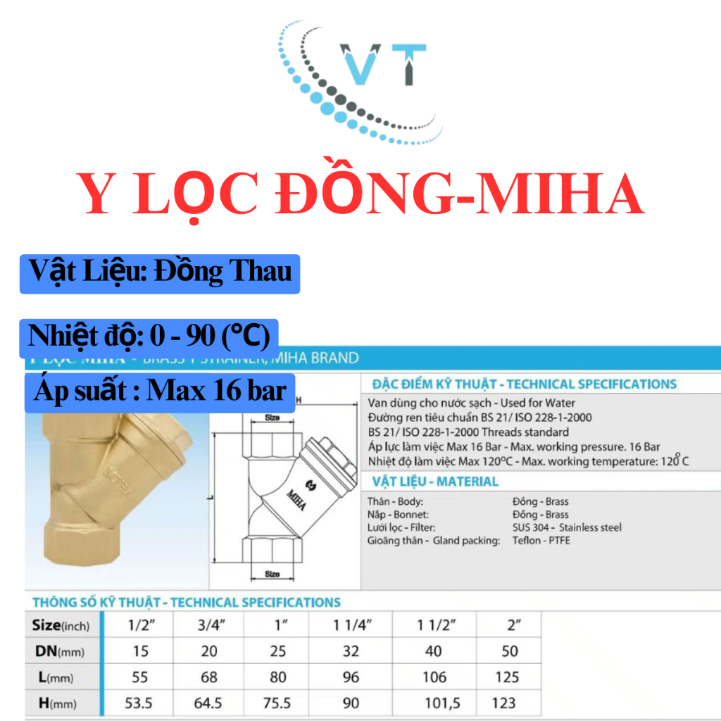 Y LỌC ĐỒNG MIHA- PN 16 DN15-DN32
