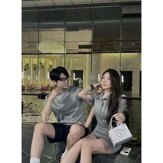 SS-04 Set Đôi Couple Nam Nữ Đính Đá blinh blinh Chất Mì Nỉ áo phông nam váy nữ dáng body siêu xinh
