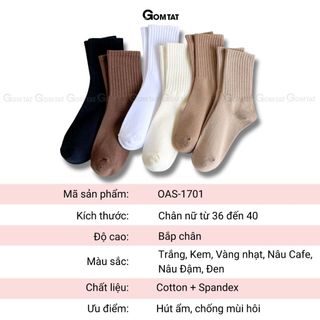 Tất nữ cao cổ sọc gân GOMTAT, vớ trơn nữ cổ cao siêu xinh, mềm mại êm chân - OAS-1701-1DOI