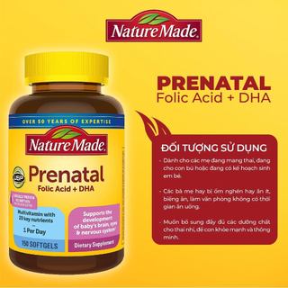 Nature Made Prenatal Multi + DHA bổ sung vitamin cho bà bầu hộp 150 viên