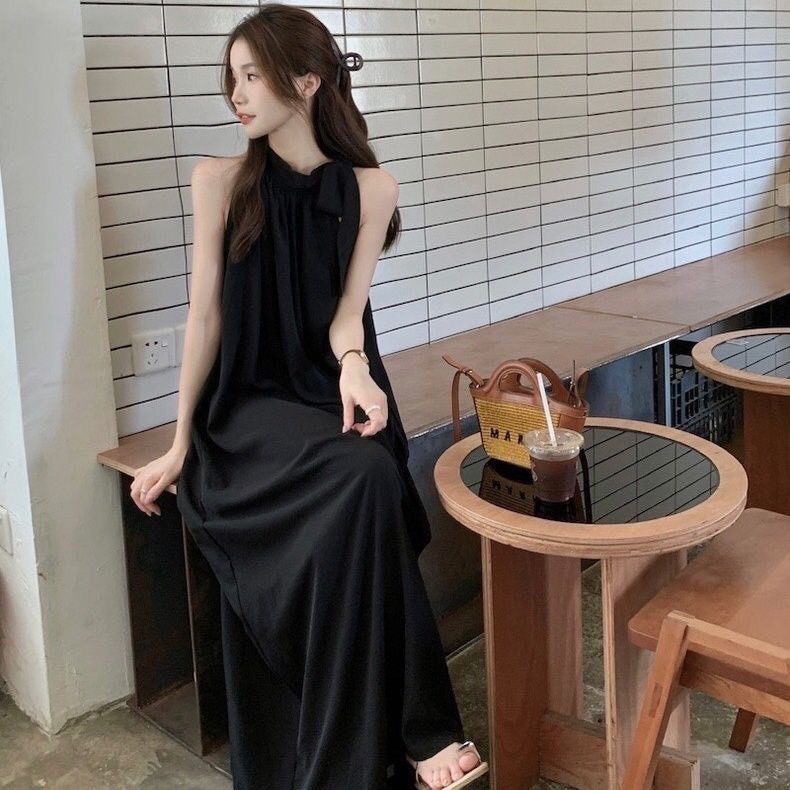 Đầm váy maxi cổ yếm dáng dài hàng Quảng Châu chất liệu mát mịn xu hướng Hàn Quốc BA SP135