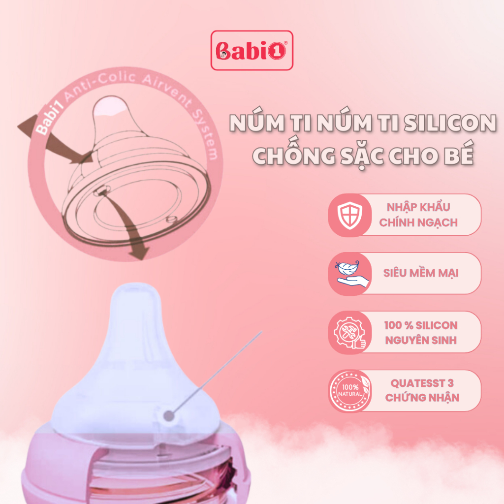 Núm Ti Giả BABIONE Núm ti Chống Sặc Silicon Nguyên Sinh Siêu Mềm Cho Bé Sơ Sinh