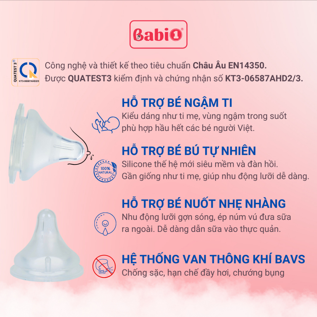 Núm Ti Giả BABIONE Núm ti Chống Sặc Silicon Nguyên Sinh Siêu Mềm Cho Bé Sơ Sinh