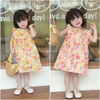 Váy Bé Gái Sát Nách Mùa Hè  BUNNY (8-24kg Hồng Vàng Nơ Eo Chất Cotton Dễ Thương Cho Bé Gái N0102