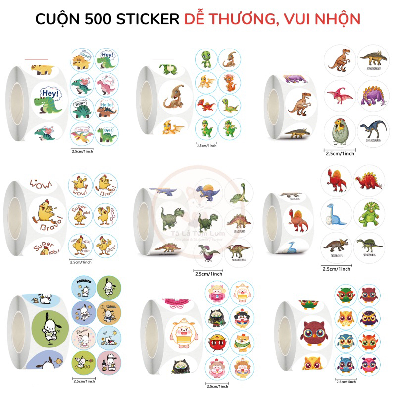 Cuộn 500 tem/ nhãn dán/ sticker dễ thương, vui nhộn để trang trí ...