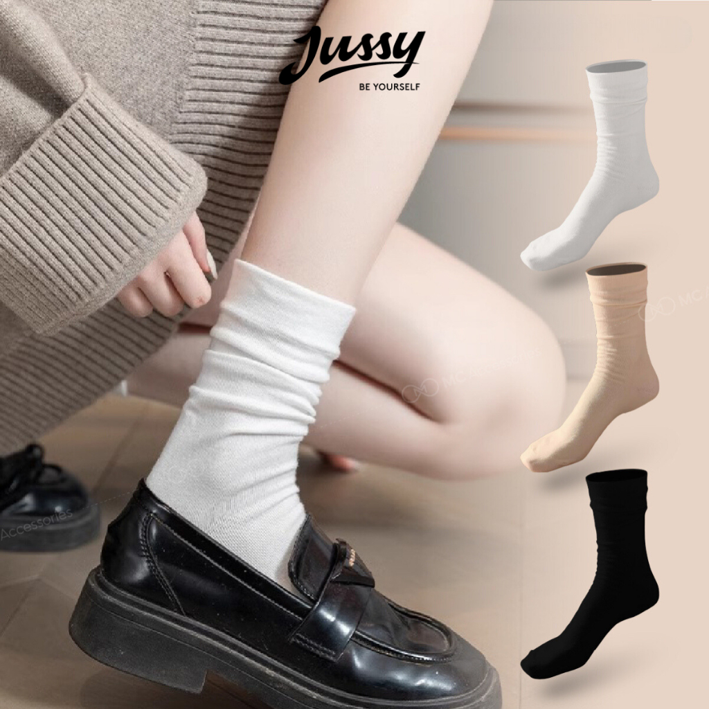 Set 5 Đôi Tất Cổ Cao Trơn Nhiều Màu Vintage Jussy Official Chất Vải Cotton Mỏng Mịn Mát Vớ Nam Và Nữ Co Giãn Tốt