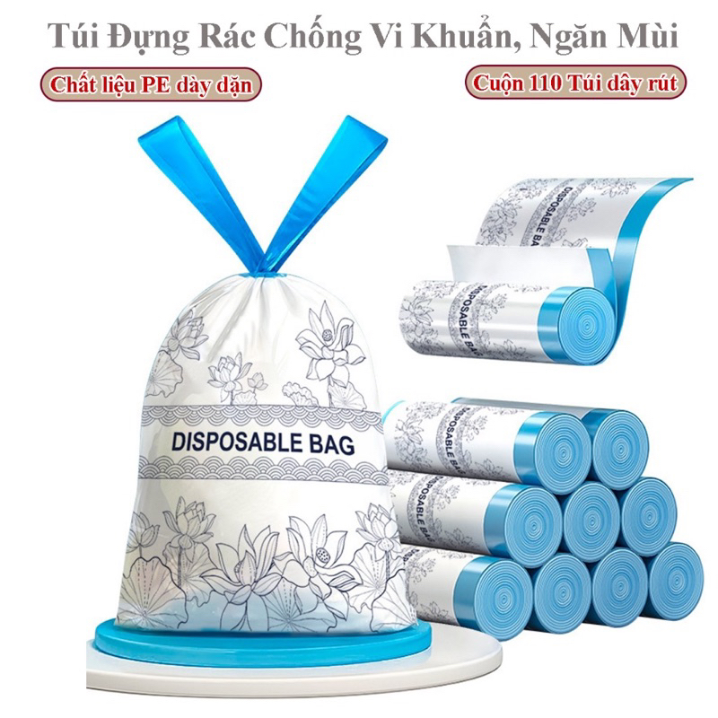 Túi đựng rác PE cỡ lớn,túi mỏng siêu dai siêu chắc ,cuộn 110 túi có dây ...