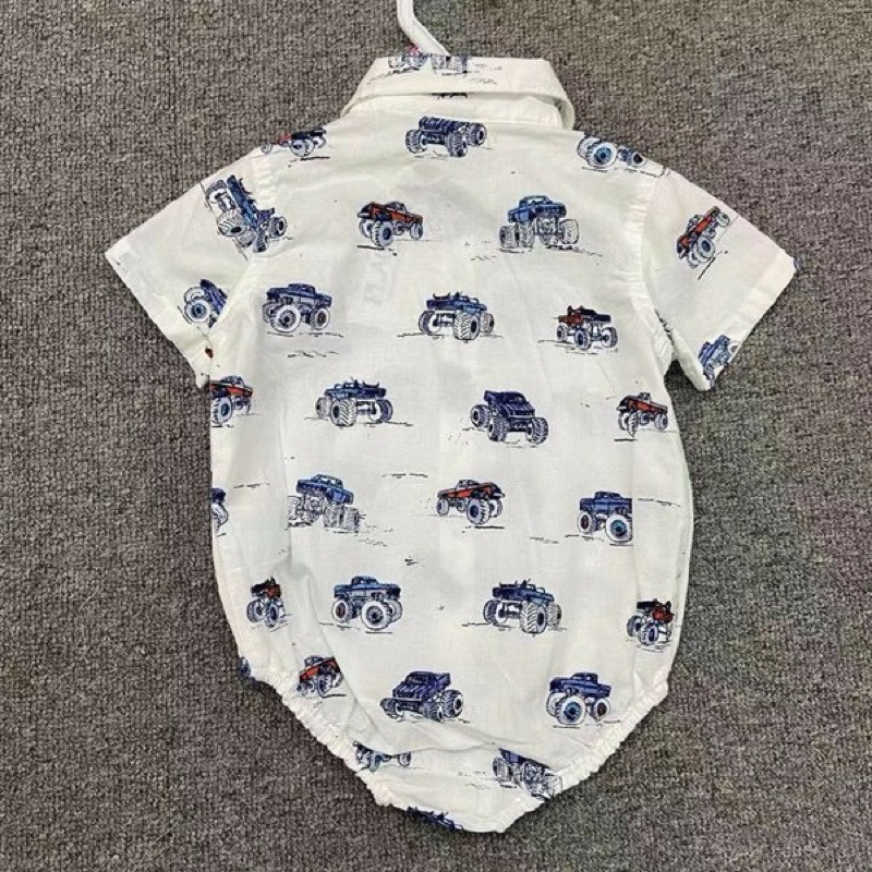 [Sale hàng lỗi] Body sơ mi bé trai sơ sinh C1592 xuất dư – hàng dư xịn mềm mịn, size 2–6kg (0–9M)