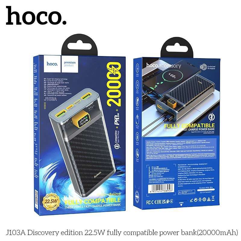 Sạc dự phòng Hoco J103A 20000mah  với tốc độ sạc nhanh 22,5w có nhiều cổng sạc.