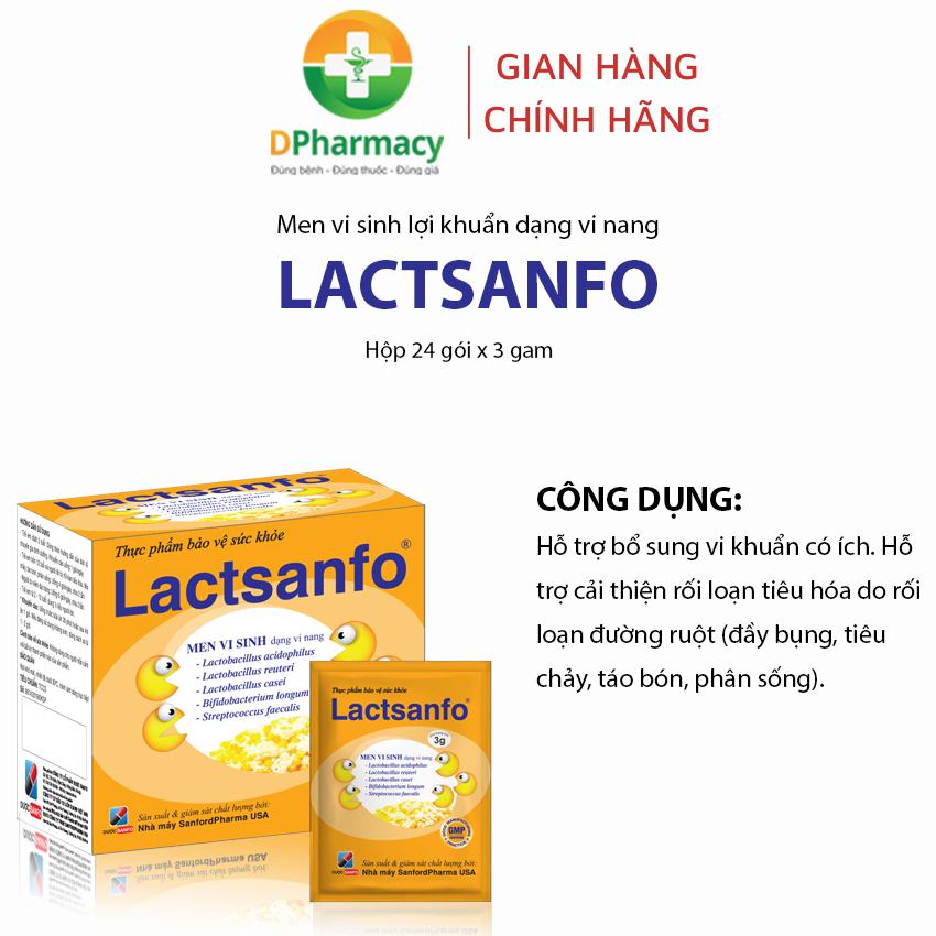 Men lợi khuẩn LACTSANFO, hỗ trợ cải thiện rối loạn tiêu hóa do loạn khuẩn ruột: đầy bụng, tiêu chảy