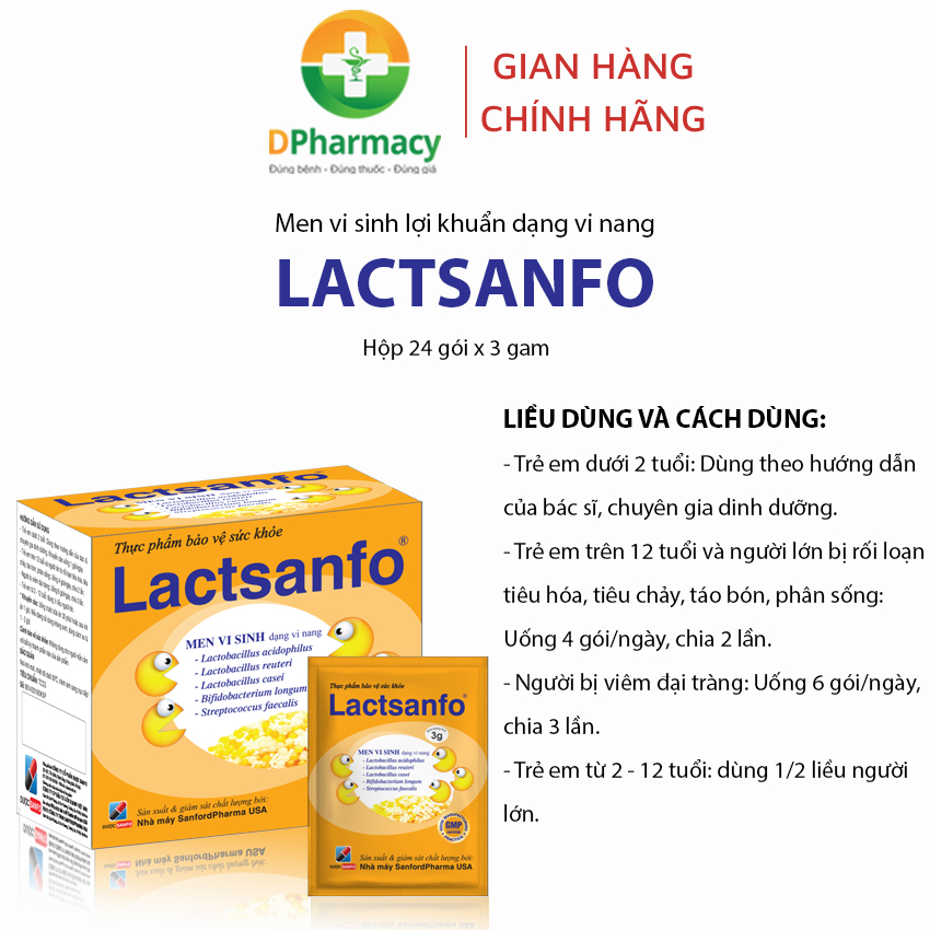 Men lợi khuẩn LACTSANFO, hỗ trợ cải thiện rối loạn tiêu hóa do loạn khuẩn ruột: đầy bụng, tiêu chảy