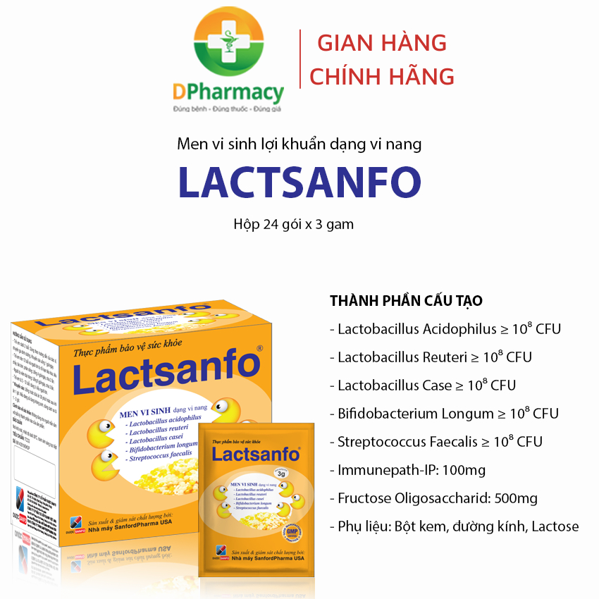 Men lợi khuẩn LACTSANFO, hỗ trợ cải thiện rối loạn tiêu hóa do loạn khuẩn ruột: đầy bụng, tiêu chảy