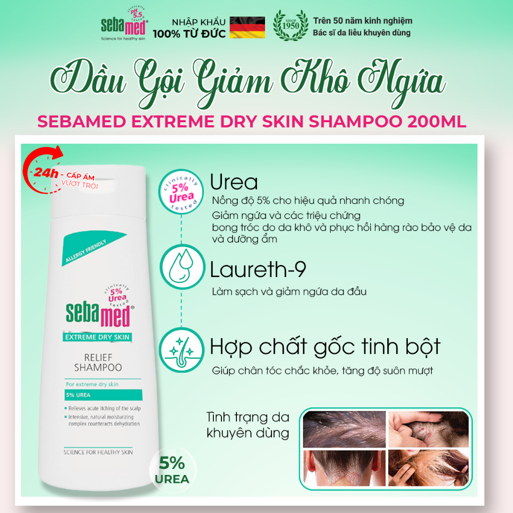 Ảnh Dầu gội đầu giảm khô, ngứa Sebamed Extreme Dry Skin Relief Shampoo 5% Urea 200ml 3