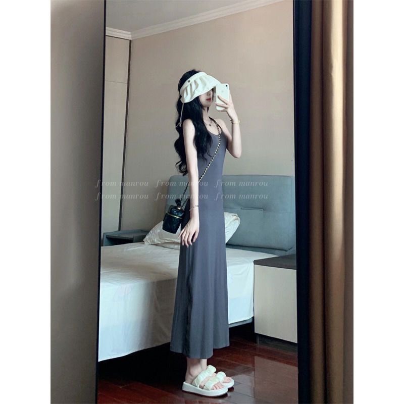 Đầm váy maxi 2 dây mùa hè dáng dài chất liệu thun co giãn ôm body hàng Quảng Châu xu hướng Hàn SP164
