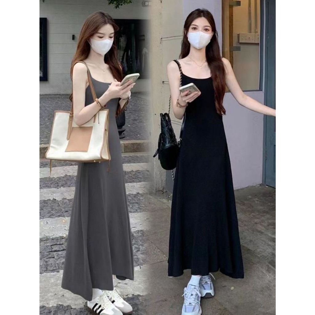 Đầm váy maxi 2 dây mùa hè dáng dài chất liệu thun co giãn ôm body hàng Quảng Châu xu hướng Hàn SP164