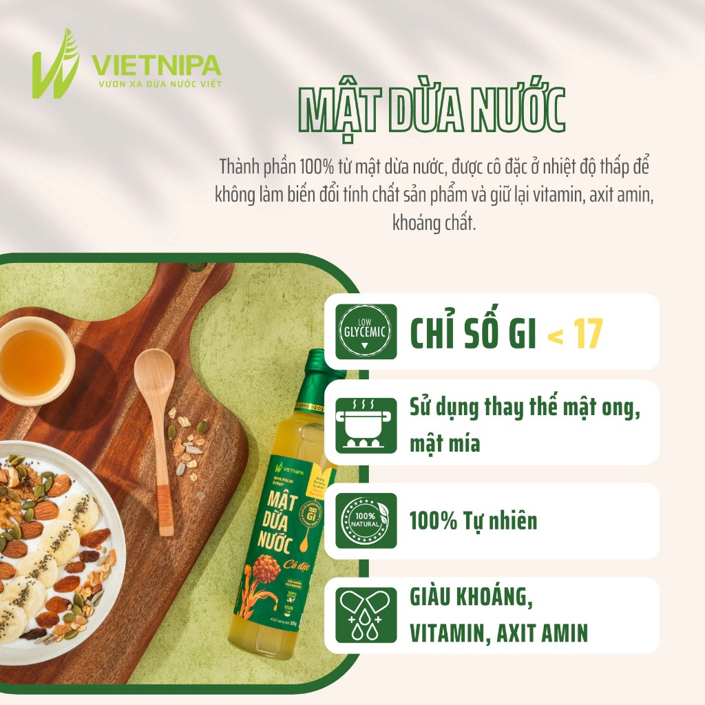 Ảnh Mật dừa nước cô đặc hữu cơ VIETNIPA dùng thay thế mật ong, mật mía, đường ăn kiêng 2