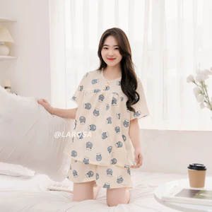 Đồ Bộ Bầu Và Sau Sinh Hình Gấu Mùa Hè Larosa Vải Đũi Xốp Cao Cấp Mềm Mát - LR019