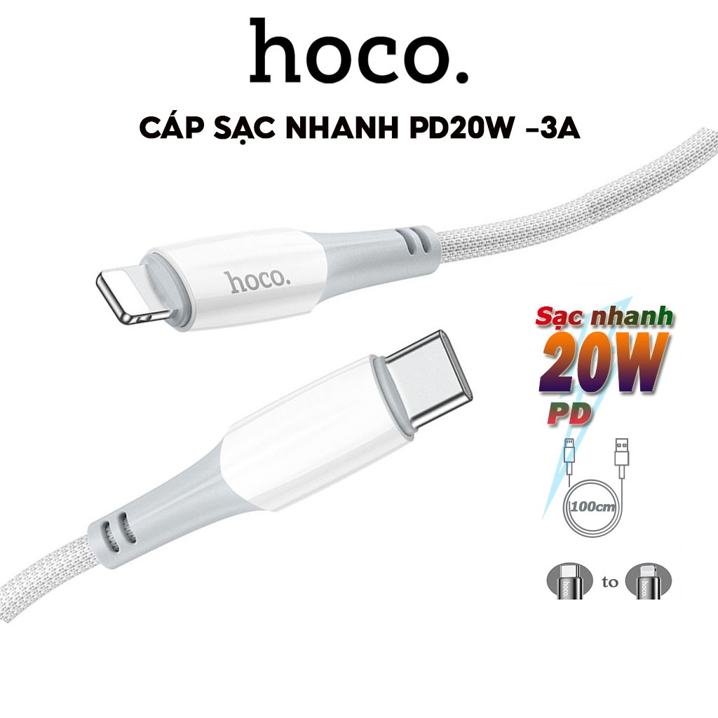 Ảnh Cáp Sạc Nhanh 20W Chính Hãng Hoco Dùng Cho IP 7-8-X-11-12-13-14-Pro-Plus-Promax- Dây Bện Dù Siêu Bền 1