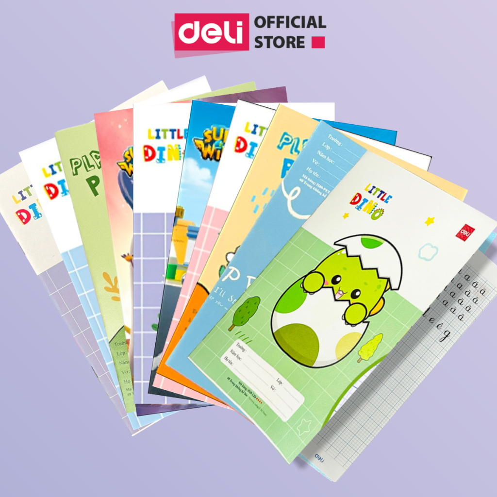 Combo 3 5 10 Vở Ô Ly Học Sinh 48/80 Trang Deli  - Tập Viết 4/ 5 Ô Ly Hình Dễ Thương - 70/100gsm