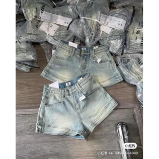 Quần short bò jeans nữ tôn vòng 3 ống rộng lưng cao hack dáng cực xinh