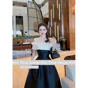 Váy Tiệc Tafa Đen Hoa Hồng Thiết Kế Cao Cấp - Kim Thoa Design kèm video thật