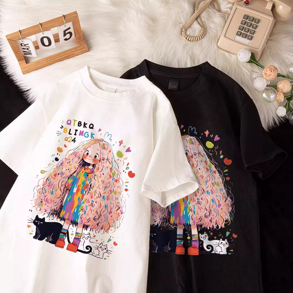 Áo phông bé gái size đại BEESHOP áo họa tiết cô gái tóc xù cho bé mặc hè H25011