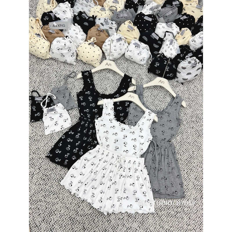 Set bộ ngủ 3 món cute siêu mát hàng L1 (bao gồm túi vải đựng bộ ngủ) A123