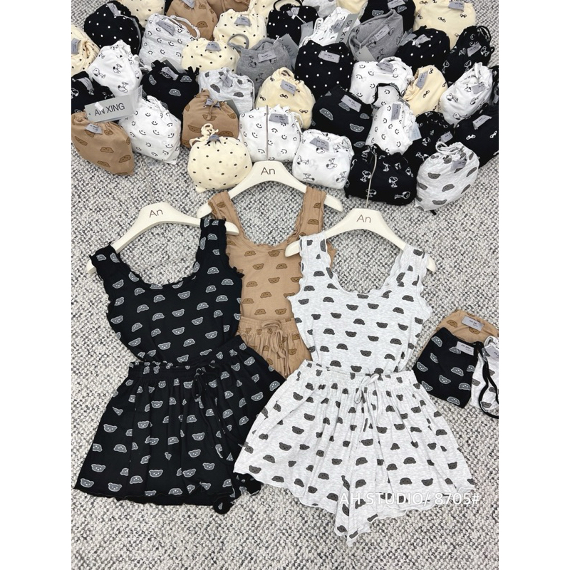 Set bộ ngủ 3 món cute siêu mát hàng L1 (bao gồm túi vải đựng bộ ngủ) A123