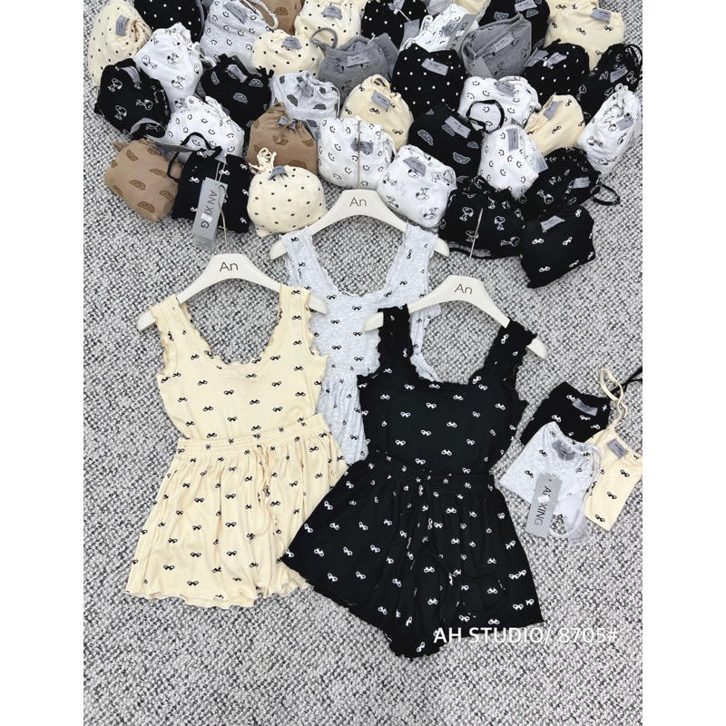 Set bộ ngủ 3 món cute siêu mát hàng L1 (bao gồm túi vải đựng bộ ngủ) A123